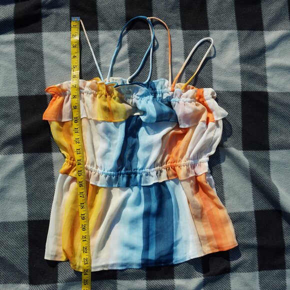 Blue Orange Rainbow Strappy H&M Chiffon Ruffle Top - Picture 6 of 6